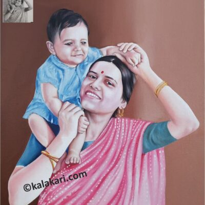 Mother Son Oil portrait painting