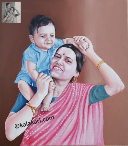 Mother Son Oil portrait painting